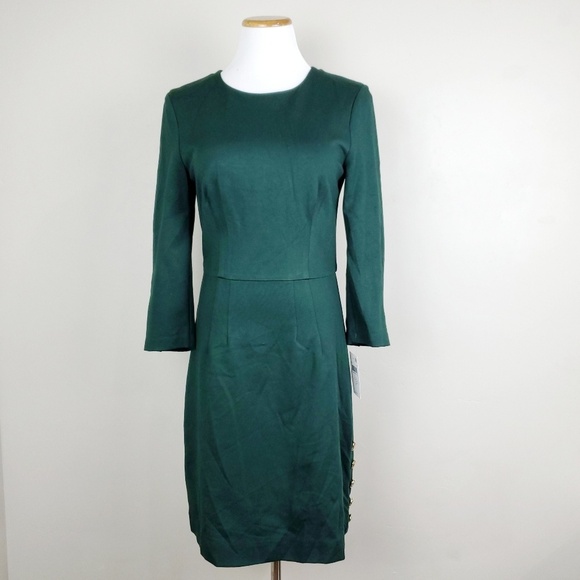 Trina Turk Dress Womens 4 Green Button Ponte Flush Mini - Picture 2 of 6